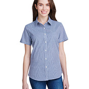 Ladies' Microcheck Gingham Short-Sleeve Cotton Shirt